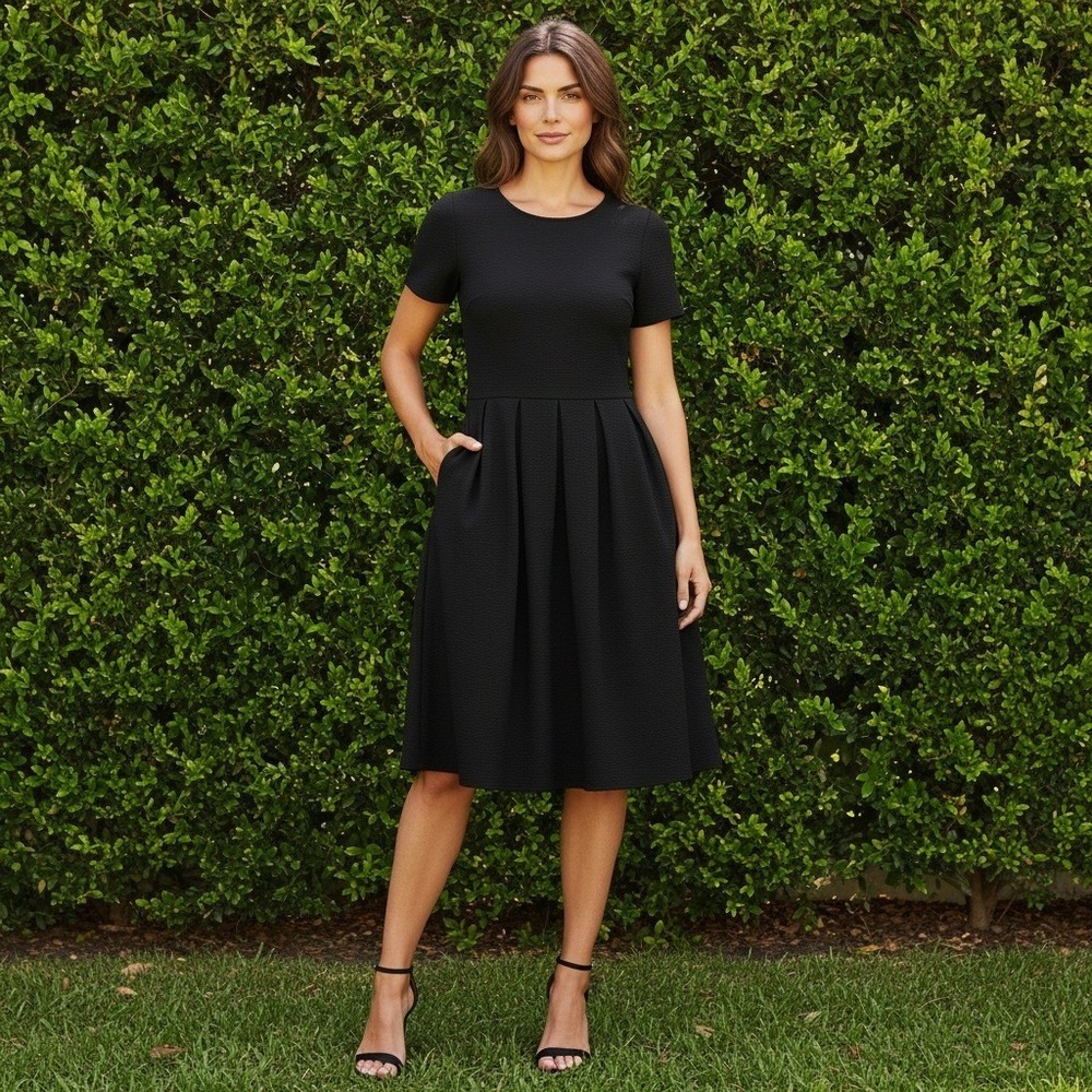 LulaRoe Noir Collection Small Amelia Pleated Pocket Dress Solid Black New